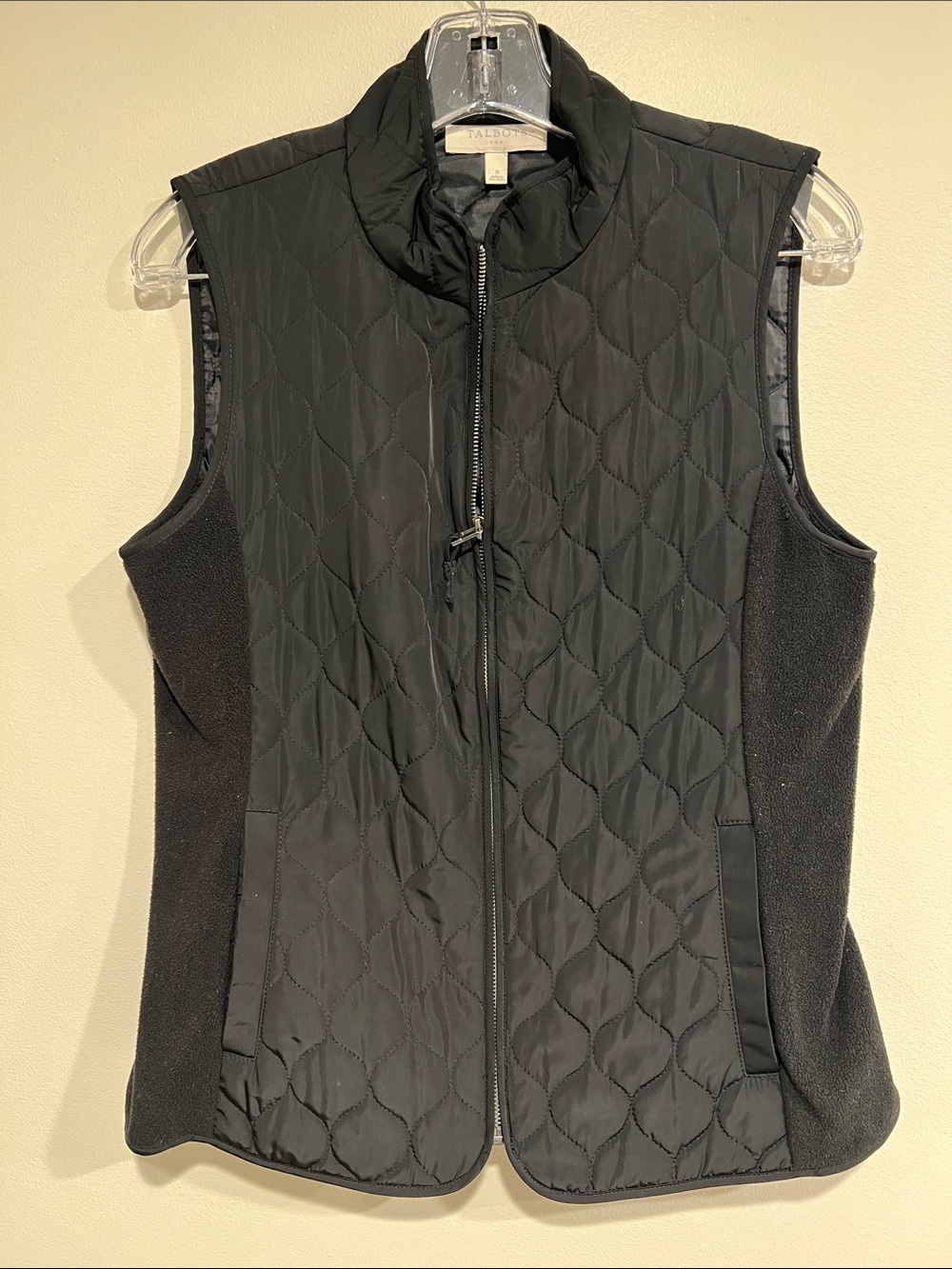 Talbots Black Quilted Knit-Panel Sleeveless Vest